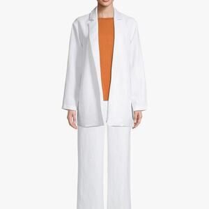 EILEEN FISHER Lyocell Linen Notch Collar Open-Front Blazer in White, Size 3X